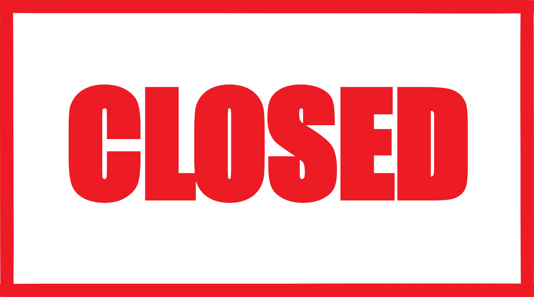auf weißem Hintergrund steht Closed in roter Schrift und mit einem roten Rahmen umrandet