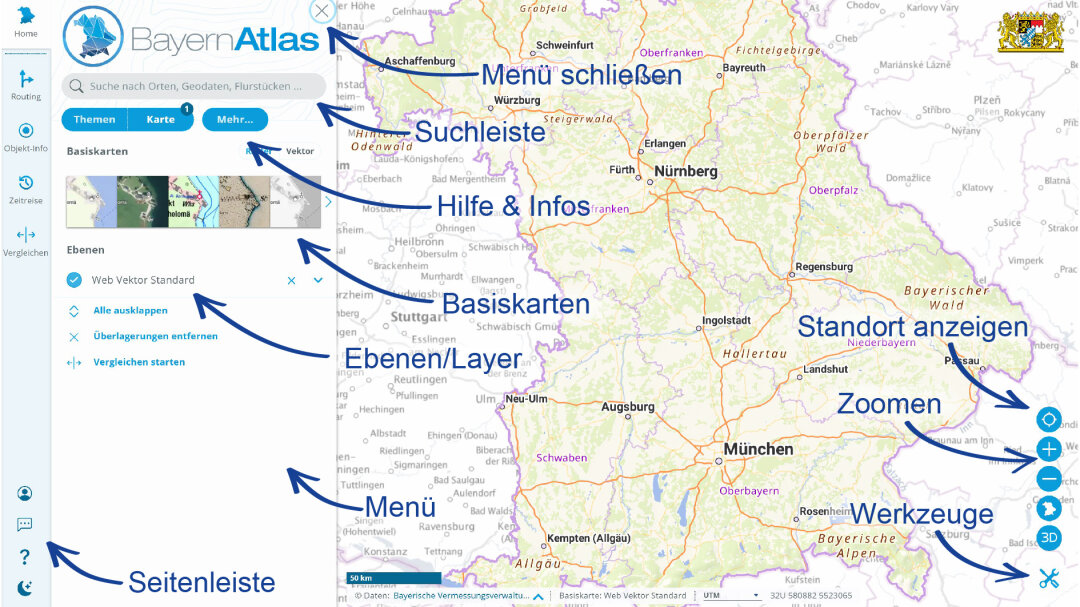Oberfläche des BayernAtlas